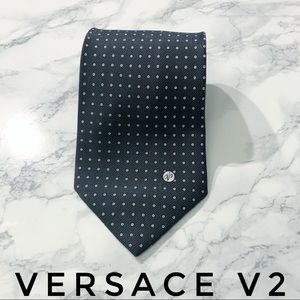 Versace V2 Black White Polka Dot Silk Tie EUC